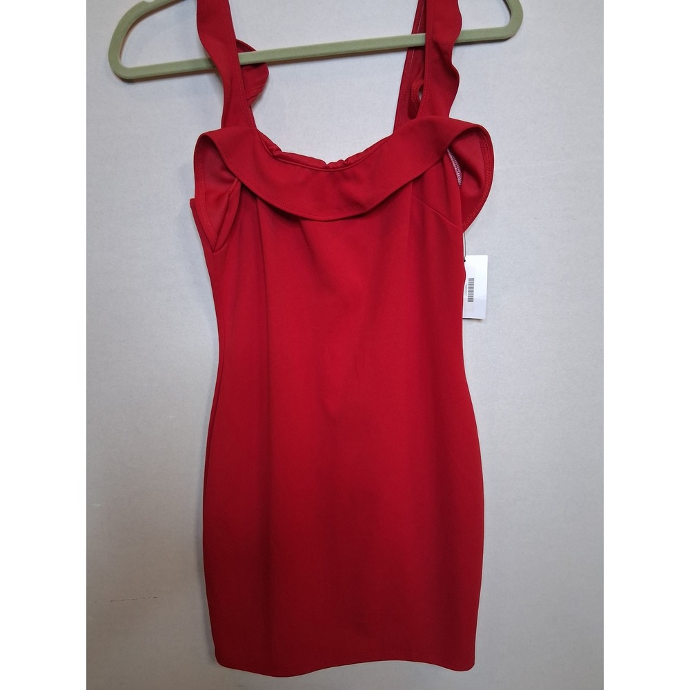 NanaMacs Red Ruffle Neck Bodycon Mini Dress D18301-RED Medium Made in USA 1114